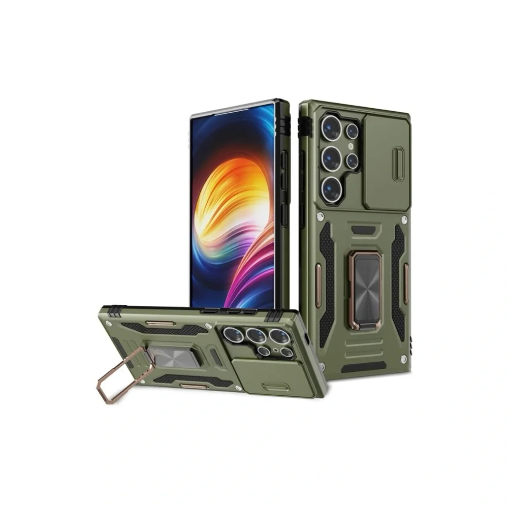 Olive Green Samsung Galaxy S24 Ultra Case with Slide Camera Cover & Kickstand